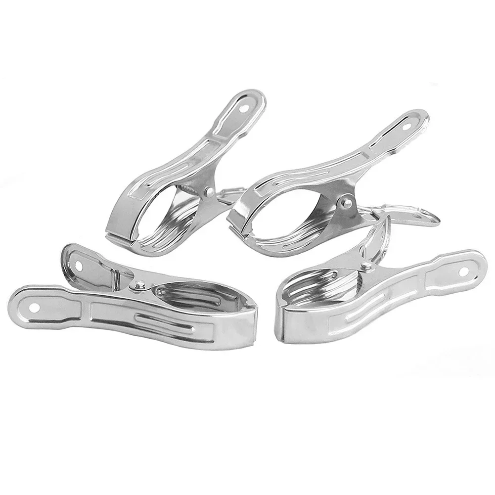 6 Pcs Large Towel Clips Stainless Steel Clothespins Clothes Pegs Hanger Clamp For Beach Household Garden Drying Supplies