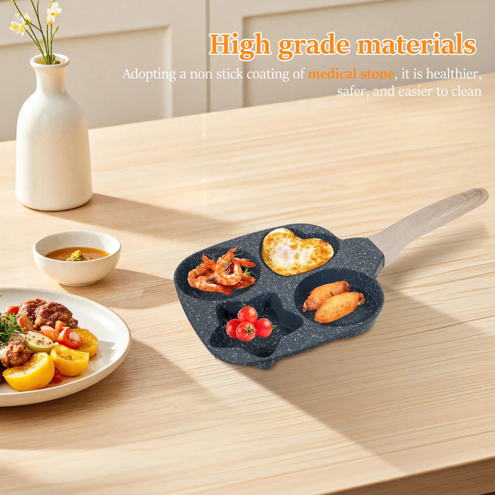 4-Hole Frying Pot Pan Thickened Omelet Pan Non-stick Egg Pancake Steak Pan Cooking Egg Ham Pans Breakfast Maker Cookware Pan