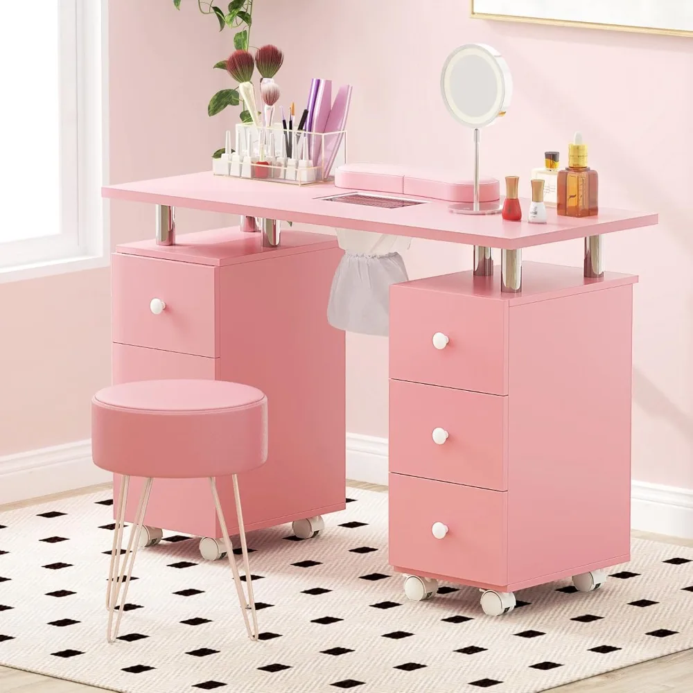 طاولة مانيكير احترافية مع مجمع غبار، 3 أكياس غبار، ووسادة ناعمة، مكتب فني أظافر متنقل مع كومبا عالمي #4