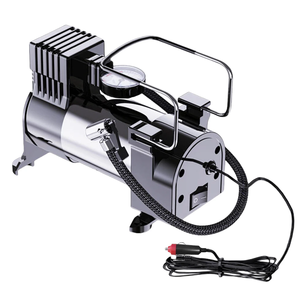 12V Car Tire Pump Cylinder Power System Car Electric Air Pump Heavy Duty Deluxe Portable Metal Air Compressor Car Tyre Inflator