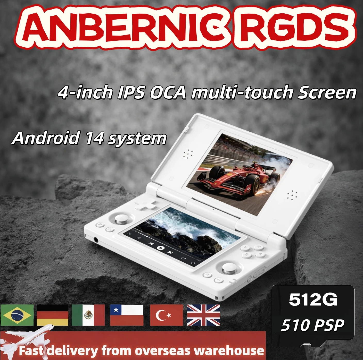

ANBERNIC RG DS Handheld Game Console Dual-screen Flip Video Games Player 4 IPS Multi-touch Screen RK3568 Android14 PSP Game RGDS