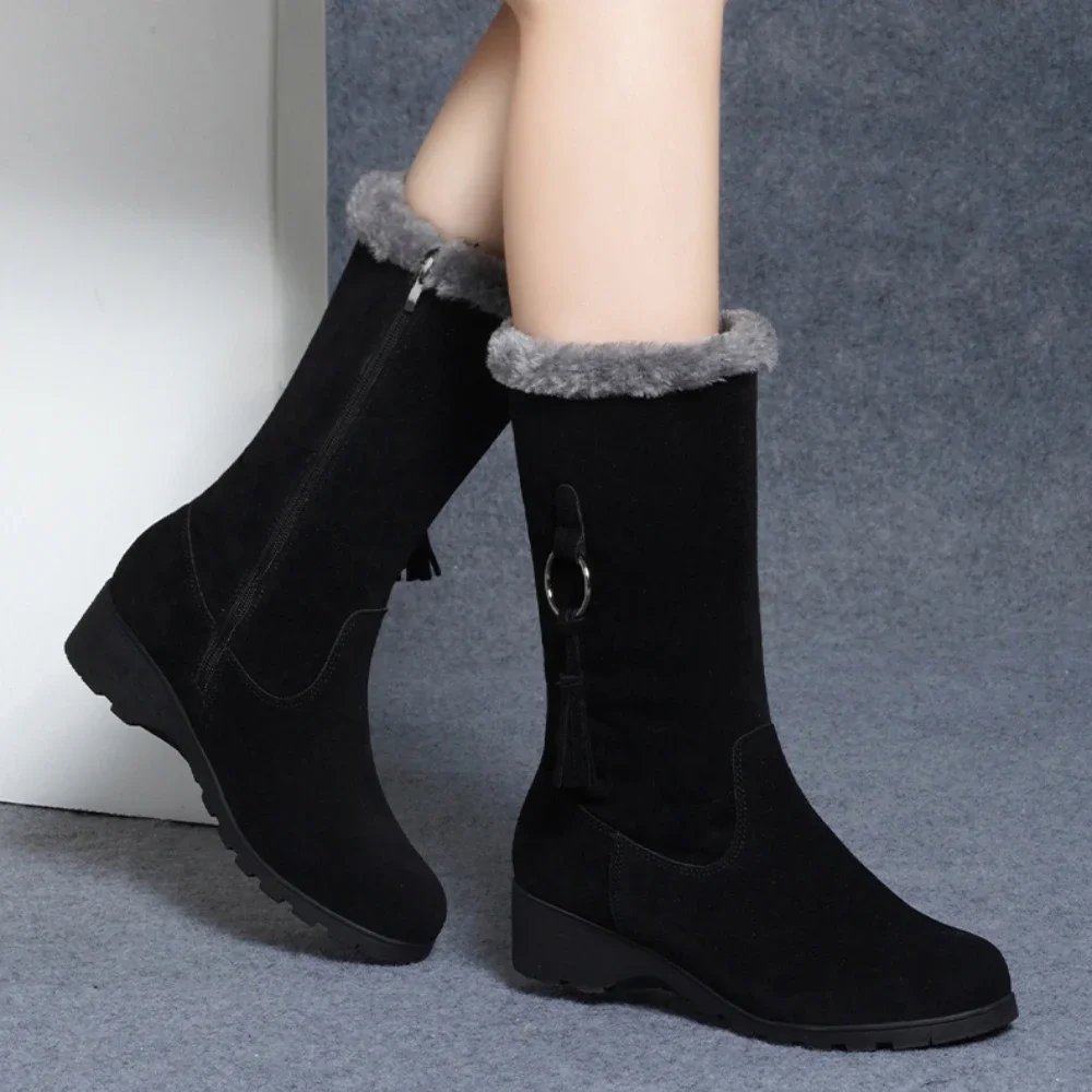 

Pop Women's Snow Boots Winter Women's Boots Thick Plush Zipper Solid Color Slope Heel Fashion Warm Women's Boots Size 35-41