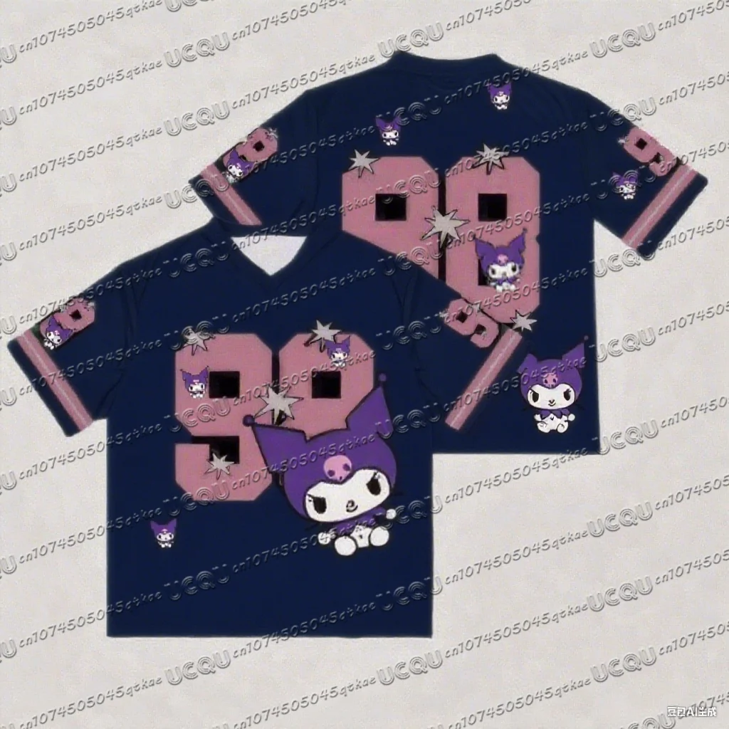 

Летняя милая бейсбольная рубашка с милым мультяшным принтом для мальчиков и девочек Kuromi, летняя мужская и женская футболка с короткими рукавами, топы