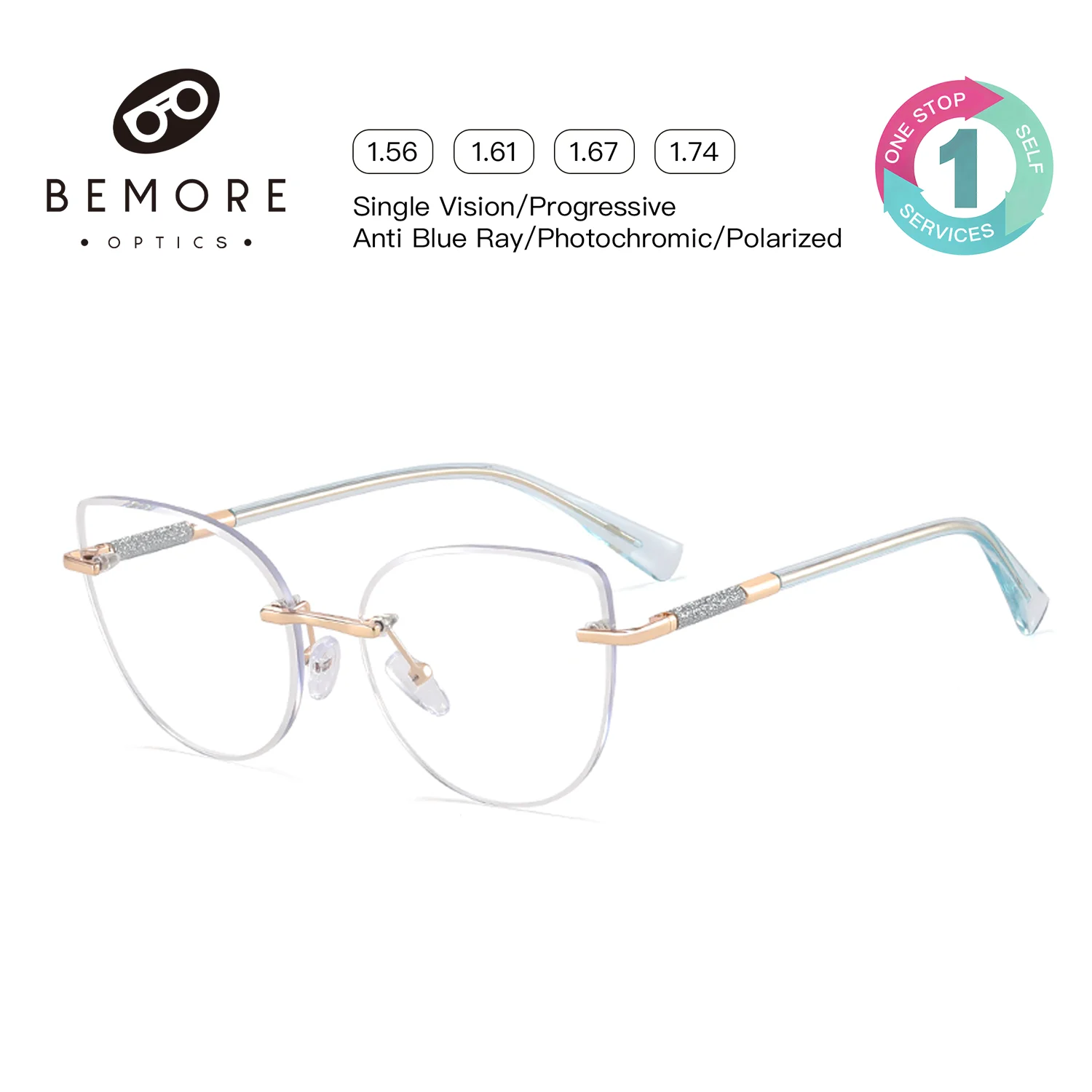 BEMORE Cat Eye Diopter 0 to +-400 Anti-Blue Light Reading Eyeglasses Women Medical Customizable Prescription