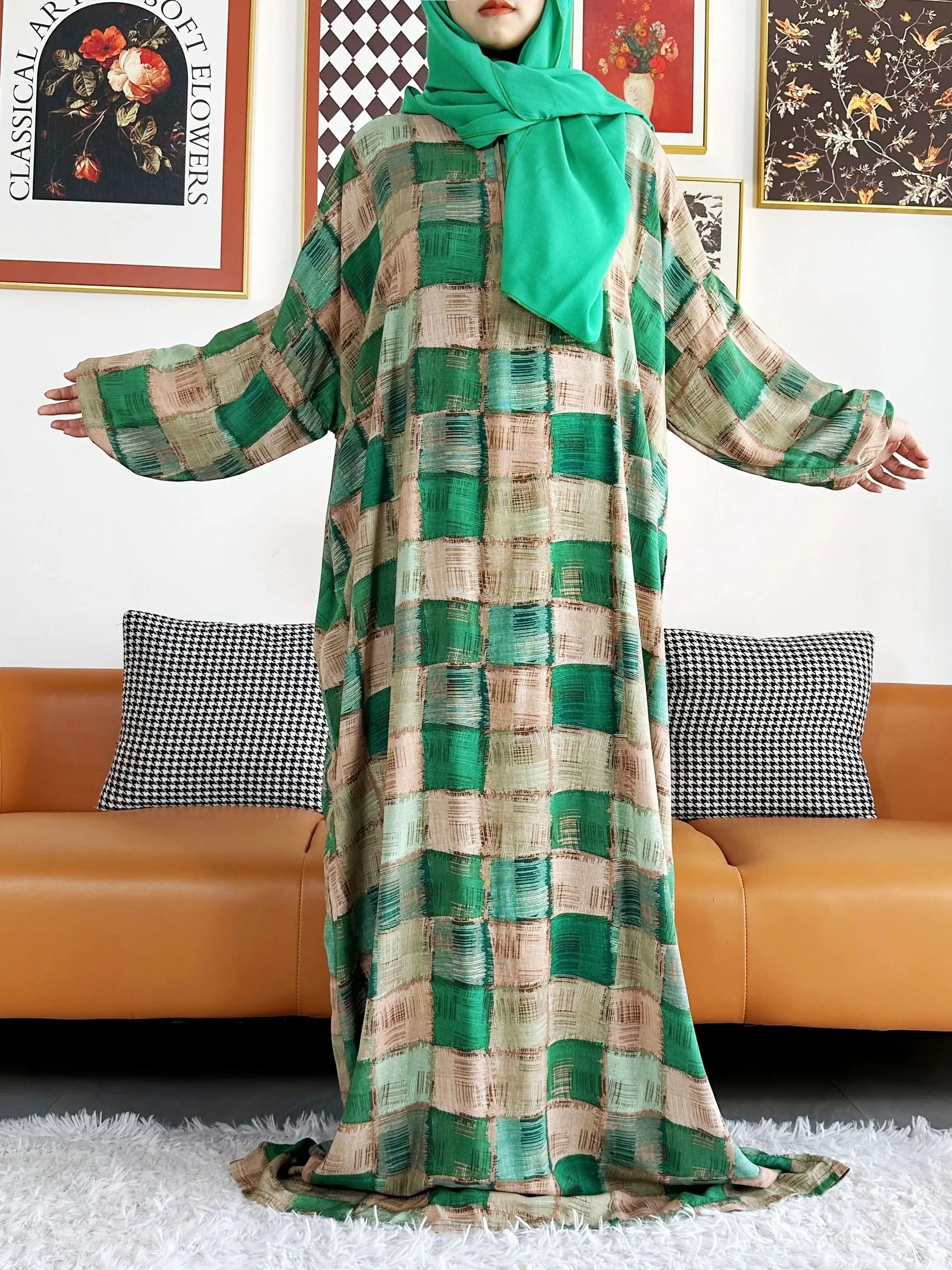 Abaya musulmana de algodón para mujer, ropa de oración Floral de Ramadán, Túnica de Oriente Medio de Dubái y Turquía, vestido africano suelto,