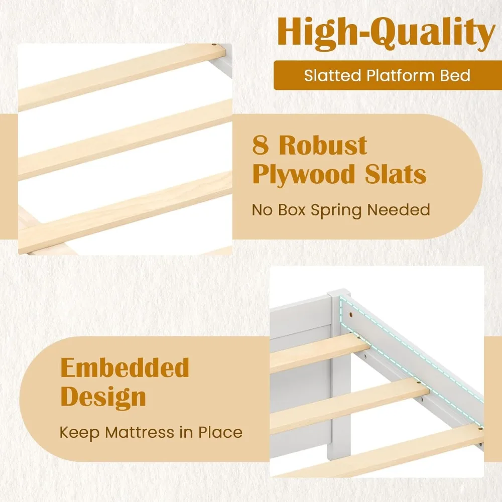 إطار سرير كامل الحجم مع درجين للتخزين، وسرير بمنصة من الخشب الصلب مع دعم شرائح، وسرير نهاري عالي التحمل مع مساحة تخزين،