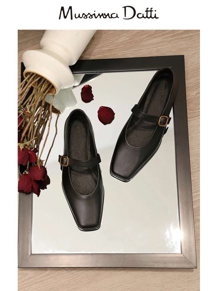 Murrinna Daffi 2024 New Women Fashion Genuine Leather Mary Jane Shoes Square Head Shallow Flats Solid Simple Casual Female Chic