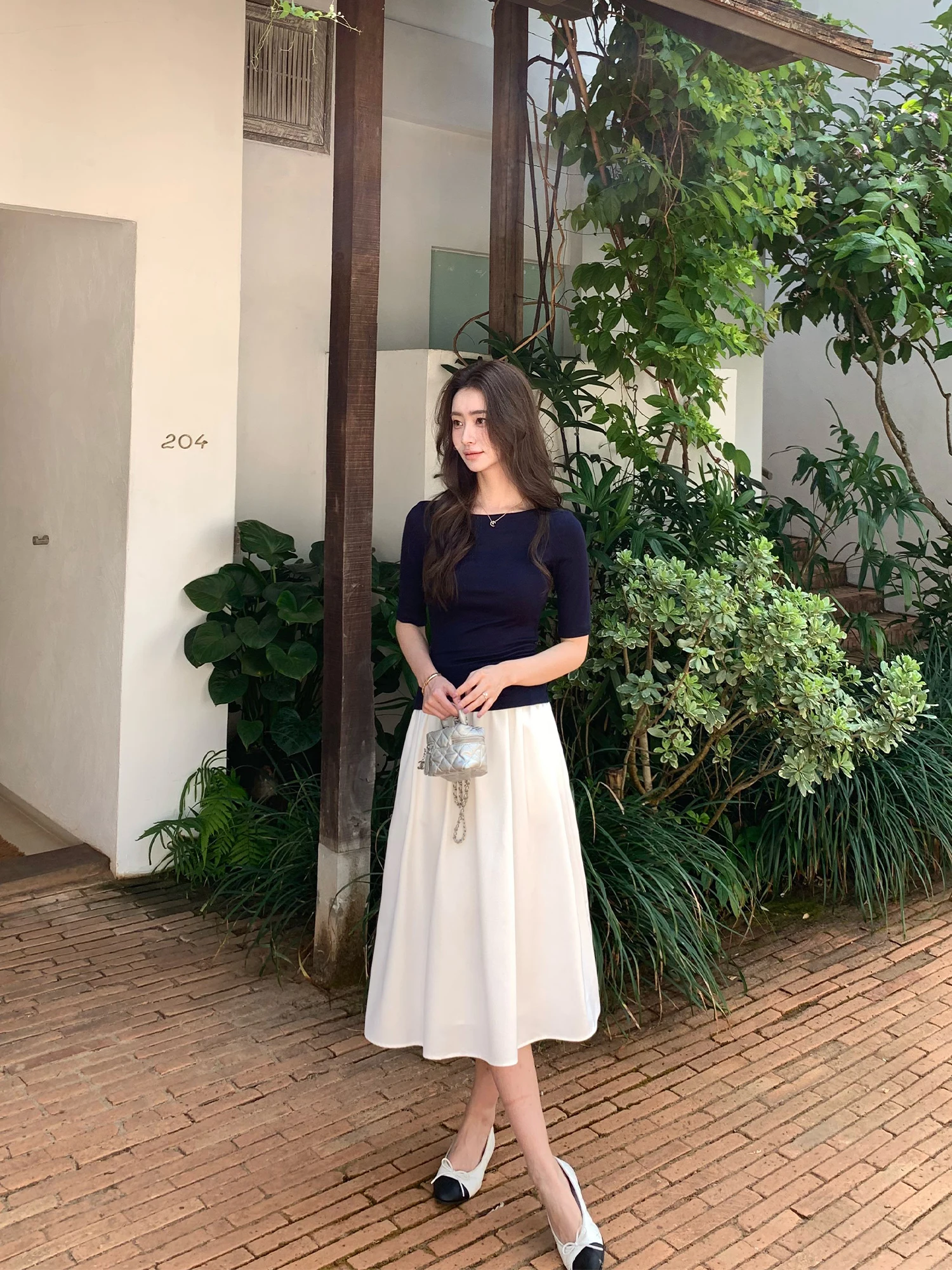 Pusumede Women's A-Line Midi Skirt Elegant Graceful Polyester Rayon Fiber Standard Fit Summer 2026 Collection