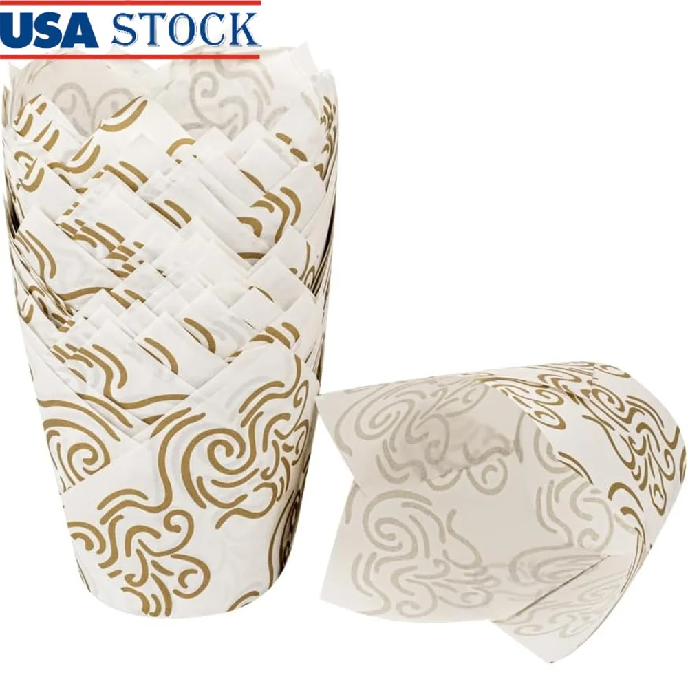 

Floral Patterned Disposable Baking Cups 50 Greaseproof Oven-Ready Paper Muffin Liners Microwavable Hot Cold Food Suitable
