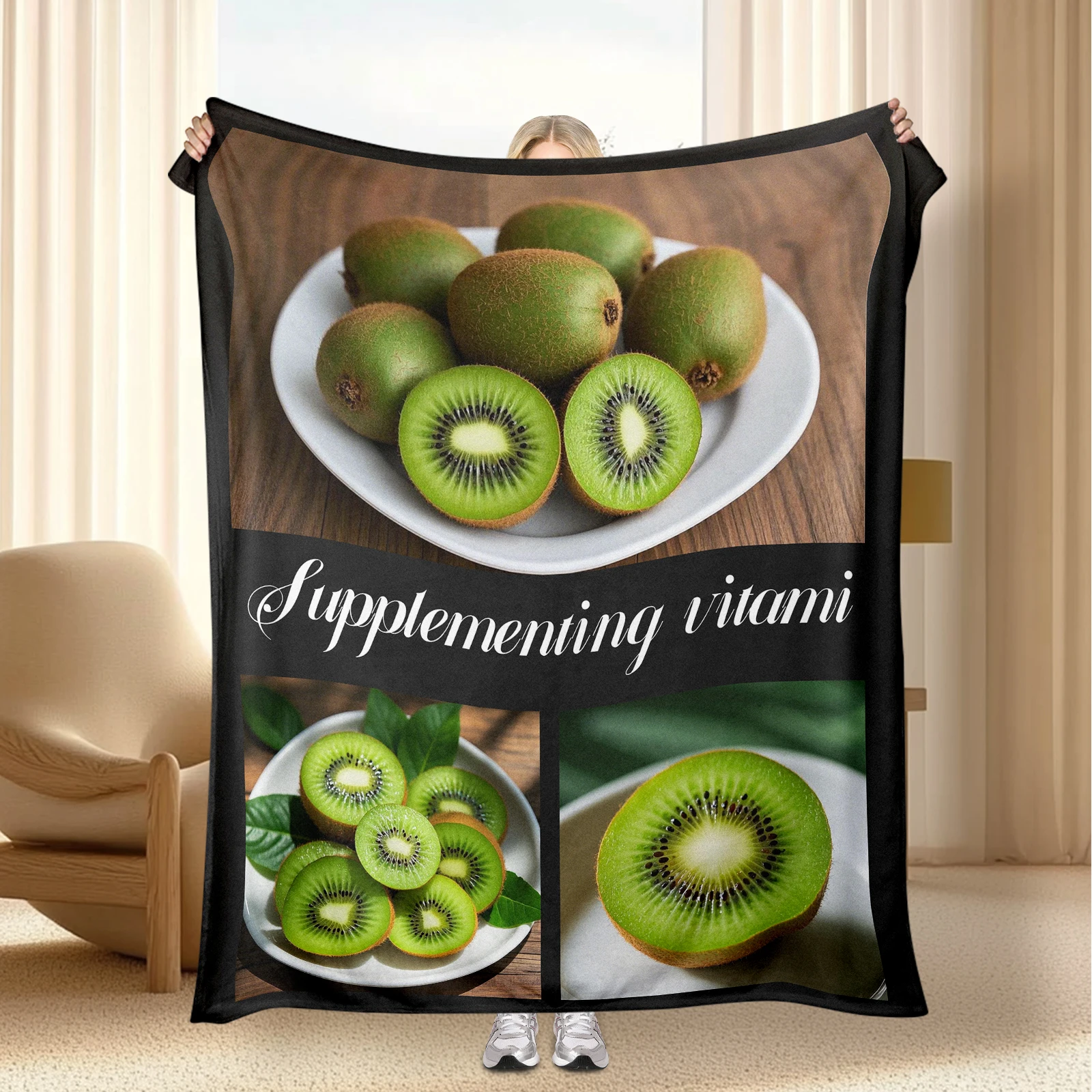 Delicious Food Decorative Blanket Customized Cashmere Warm Blanket Customized Kiwi Fruit Images for Your Family Kid Best Friend