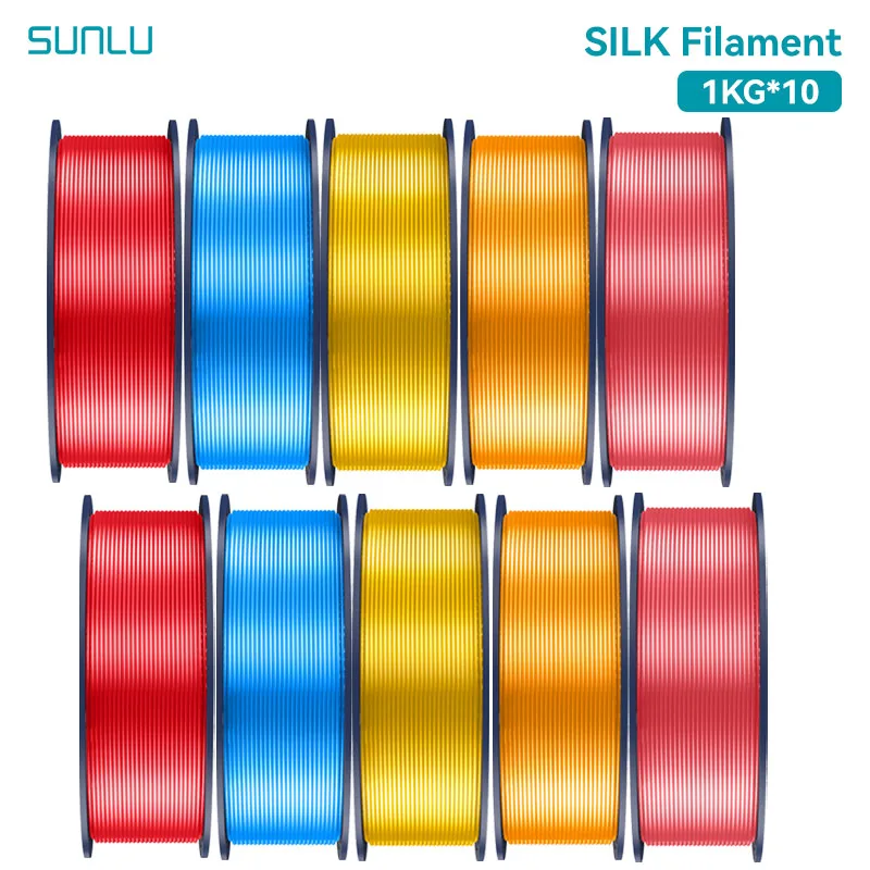 Filament d'impression 3D SUNLU 10KG SILK 1.75MM +/-0.02MM 1KG Effet Soie Près de l'Authentique Soie Lisse et Délicat Plus de Ténacité que PLAPLUS