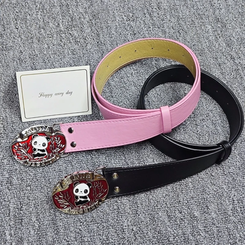 Panda Buckle Waist Belt Women PU Belt Subcultures Gothic Y2k Harajuku Waistband 2000s Jeans Pants Belt Waistband Accessories Yk2