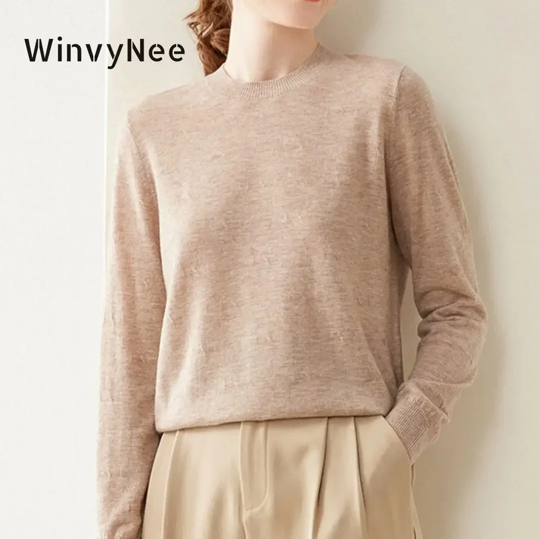 

WinvyNee Women's Merino Wool Sweaters Long Sleeve O Neck Casual Jumpers Solid Knitted Pullovers Tops Outerwears Autumn A1173014