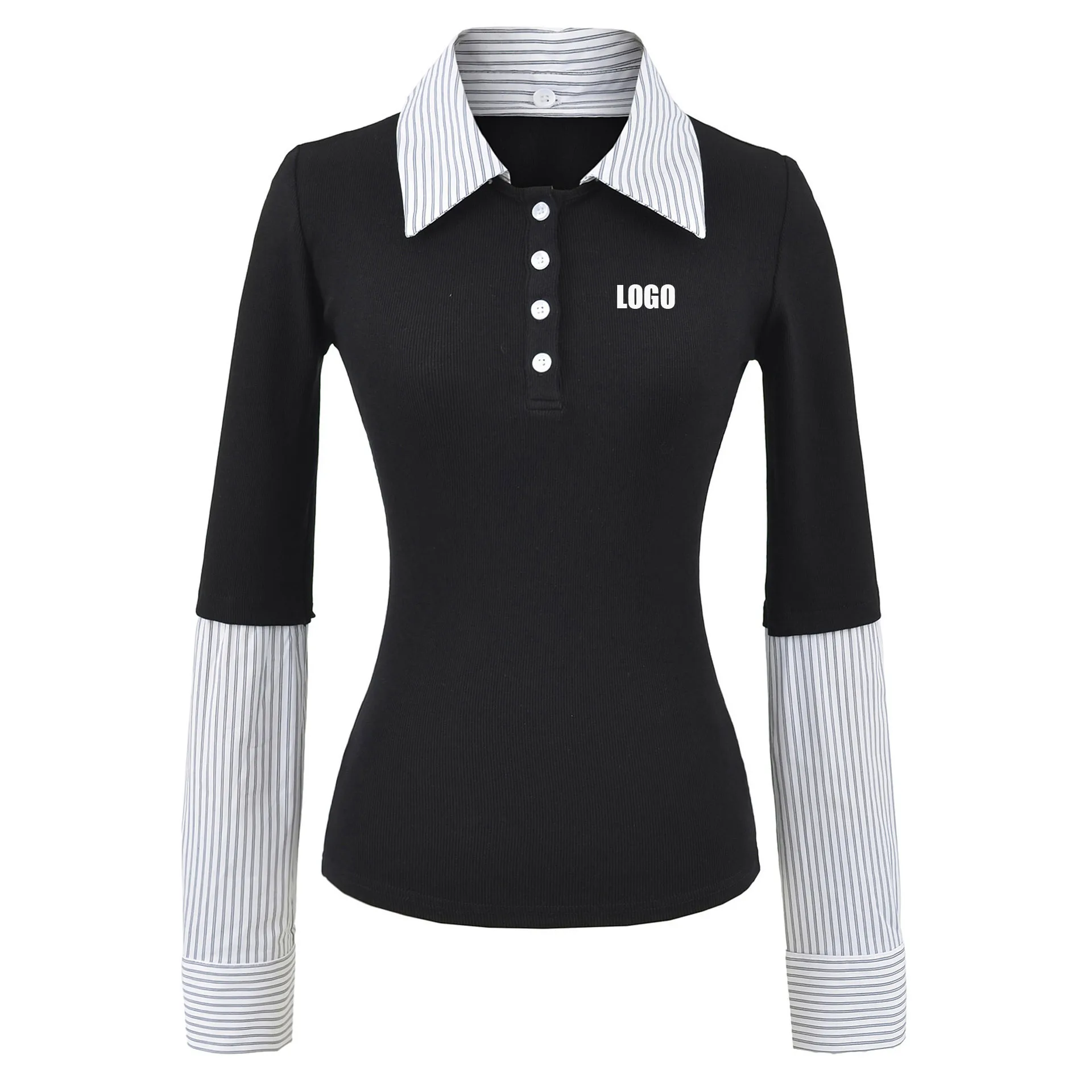 

Новая женская рубашка с длинными рукавами в полоску с логотипом на заказ, осенняя модная рубашка Spice Girl, топ