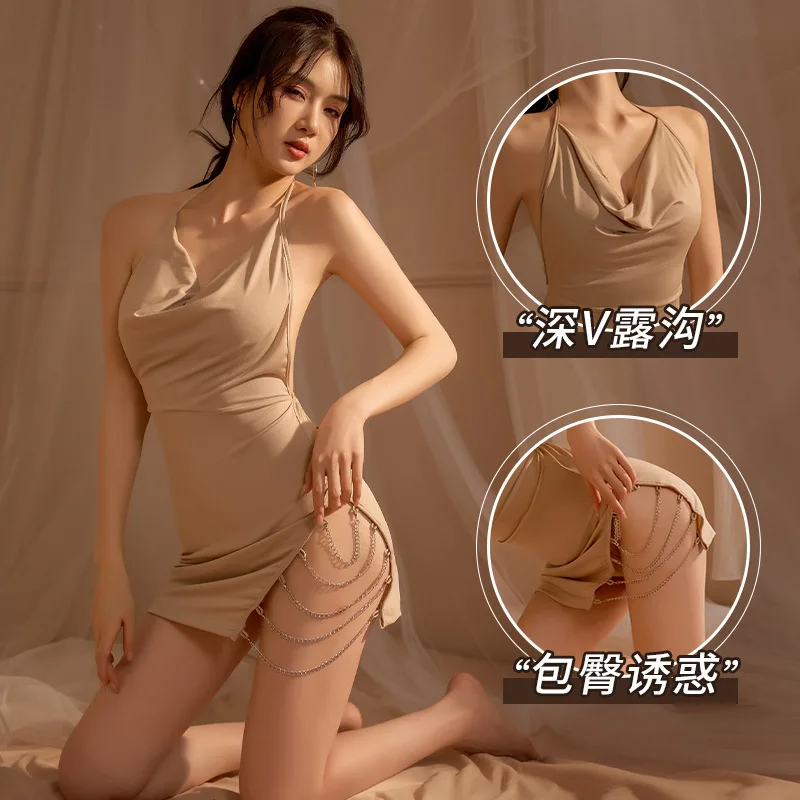 مثير الملابس الداخلية العاطفة إغراء الحمالة فستان النوم Y2k ريترو الشارع الخامس الرقبة شق الظهر الحمالة عارية الذراعين مساء اللباس #3
