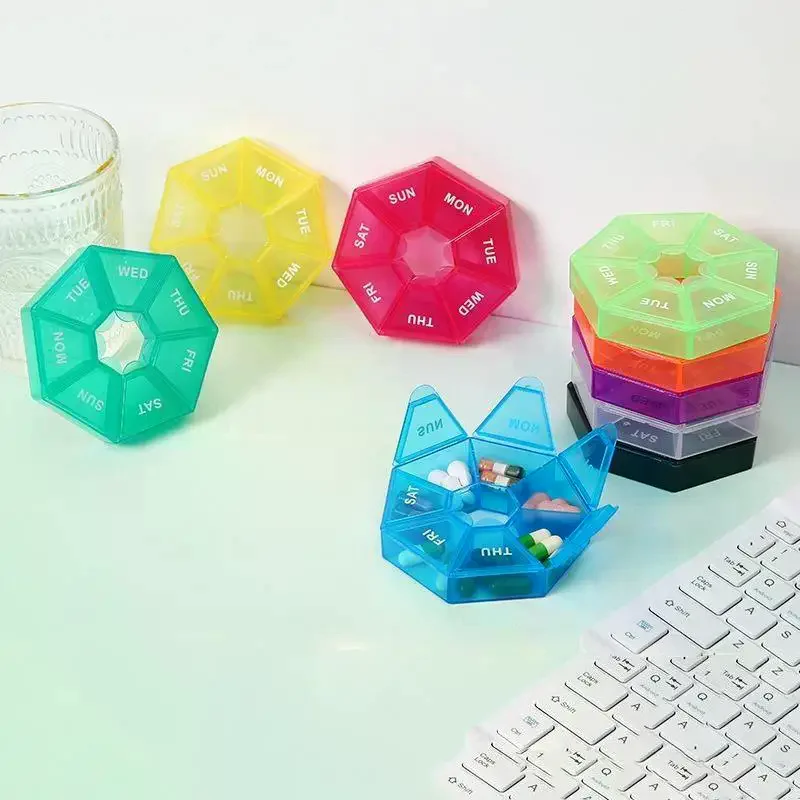 7 Days Pill Storage Box Mini Portable Travel Medicine Dispenser Multifunction Plastic Seven Compartment Sealer Box