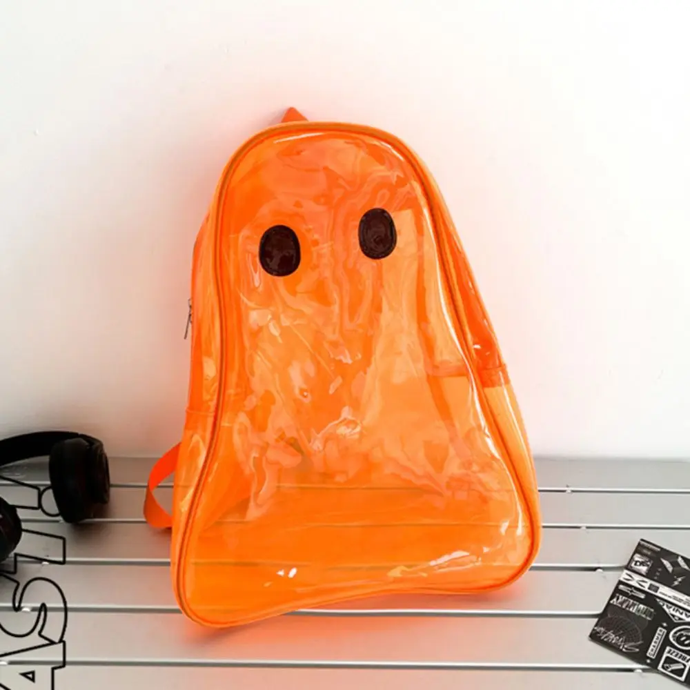 Tas Sekolah PVC Transparan untuk Siswa, Warna Permen, Ritsleting, Ransel Transparan Motif Hantu Halloween, Tas Tangan Anti Air