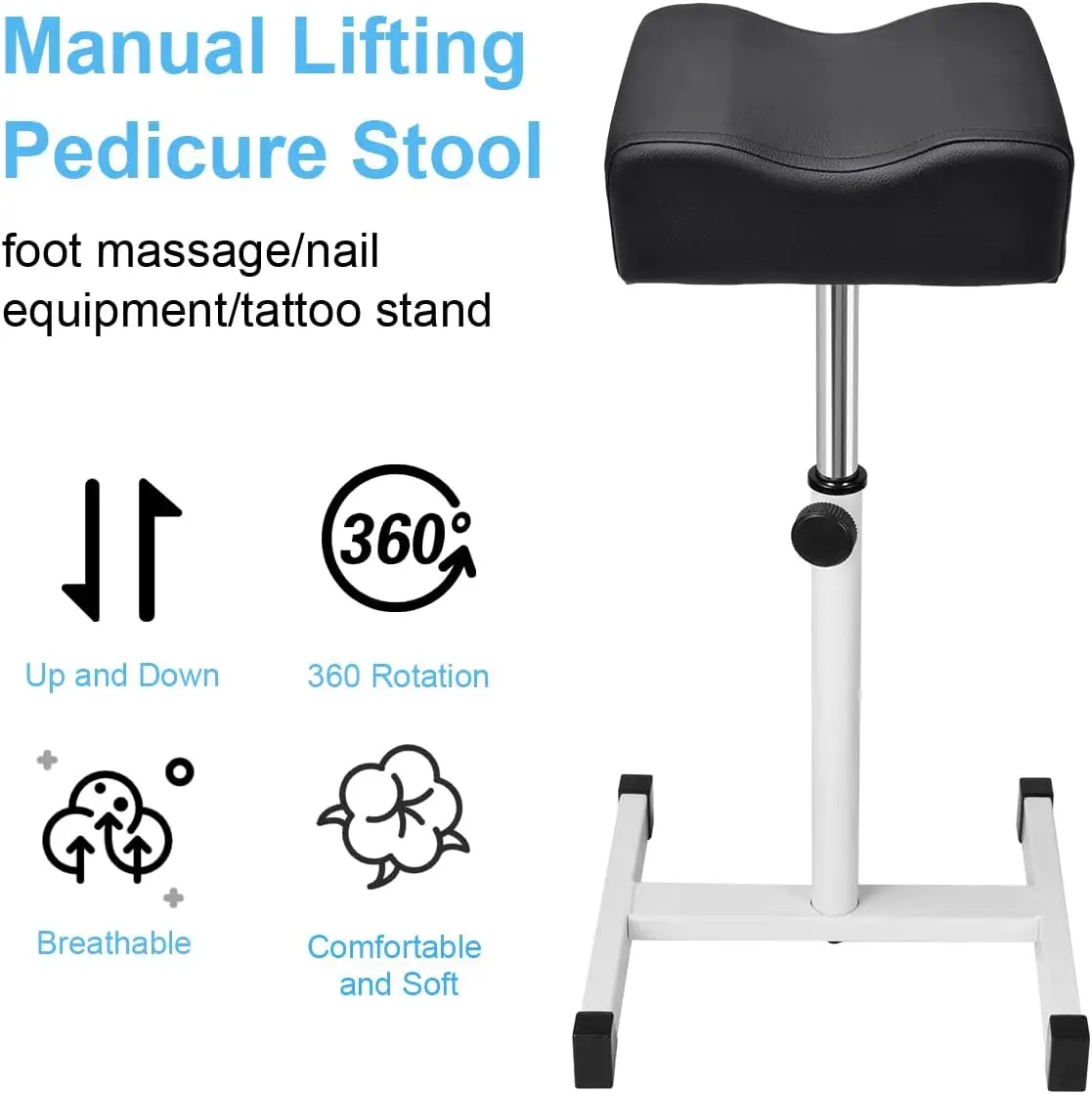 Pedicure Manicure Footrest Foot Massage Stools with Soft Cushion Adjustable 19.29\'\' to 27.17\'\' for Barbershop Home Salon SPA