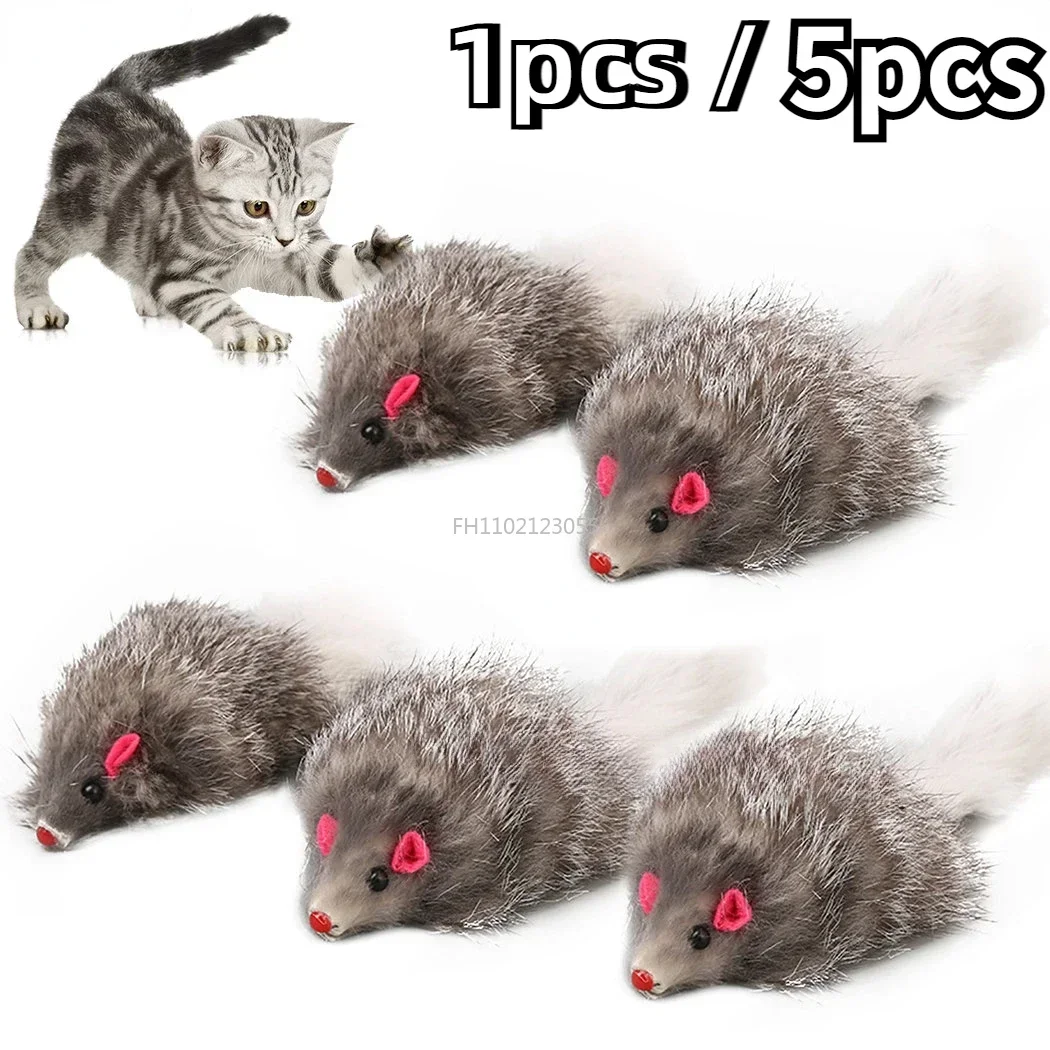 

1/5PC Cat Mice Toys False Mouse Cat Toy Long Tail Mice Soft Real Rabbit Fur Toy For Cats Plush Rat Playing Chew Toy Pet Supplies