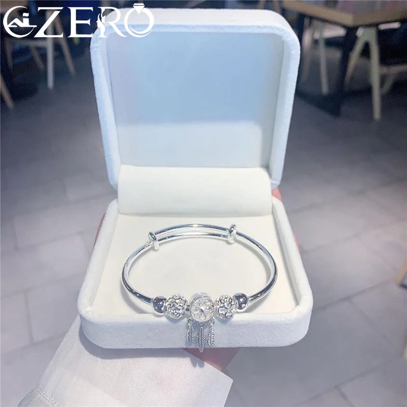 Atrapasueños de Plata de Ley 925 para mujer, pulsera de cuentas de la suerte con borla y plumas, joyería Original a la moda para fiesta y boda,