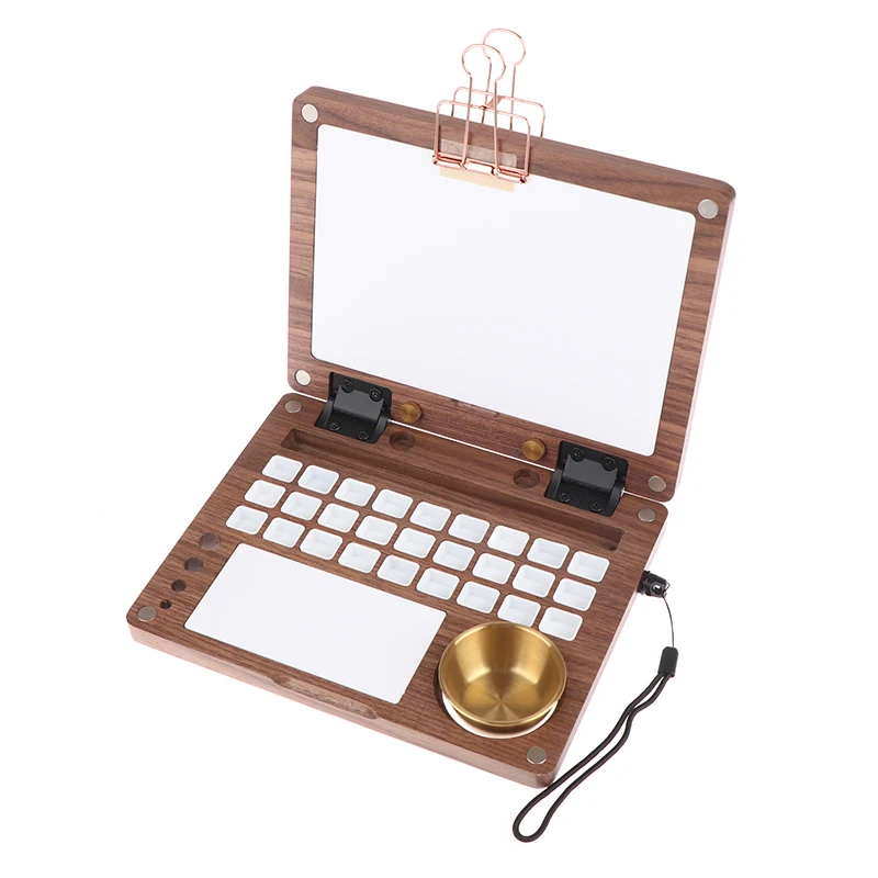 Wooden Color Palette Foldable And Strap Compatible Outdoor Portable Sketching Oil Painting Watercolor Pigment Box