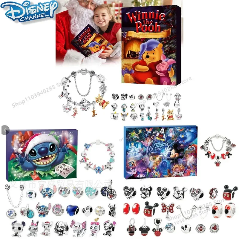 

Disney Mickey Mouse Blind Box Christmas Anime Figure Stitch Pooh Bear Bracelet Jewelry Accessories Kids for New Year Gift