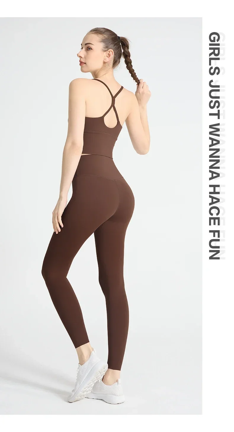 Einfarbige Weiche Damen-Sportanzüge mit Rückenkreuzdesign, Stoßfestes Sport-Top, Hochelastische Fitness-Leggings, Lauf- und Yoga-Sportsets – Detail 19