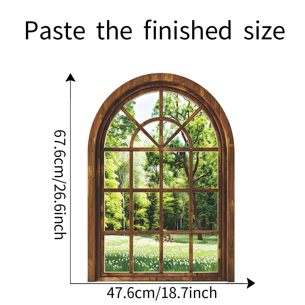 Fake Window Wall Stickers Plants Removable Faux Opening Windows for Office Living Room Bathroom Wall