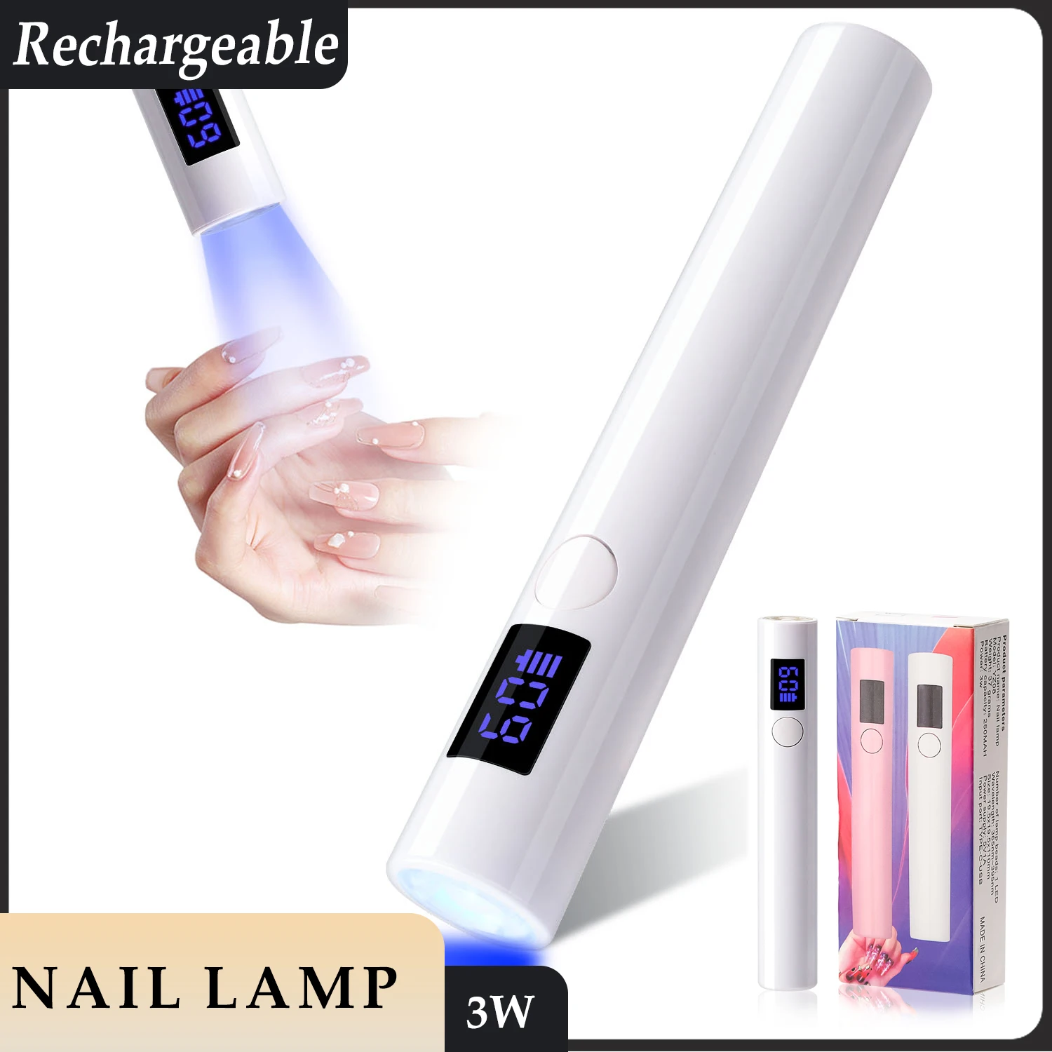 

Handheld UV LED Nail Lamp Mini Portable Nail Dryer with Two Timer Settings Rechargeable Quick Drying Manicure Lamp Flashlight