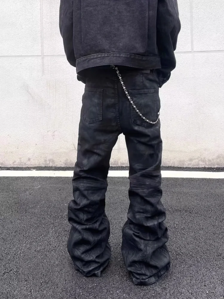 2026 American Retro Y2K Streetwear Black Baggy Pleated Flared Jeans Pants For Men Clothing Gothic New Rock Cotton Long Trousers