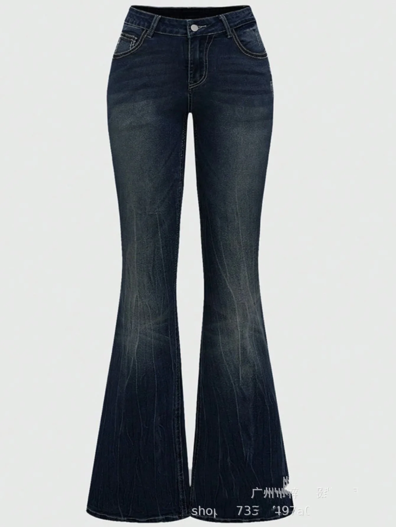 Long Pant Ladies High-Waist Embroidered Rhinestone Denim Jeans Cross-Embroidery Flared Long Jeans roupas feminina