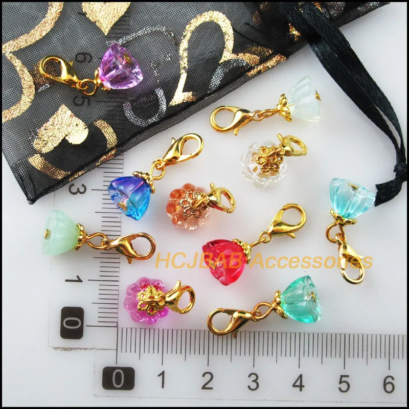 10Pcs Mixed Lotus Seedpod Charms Gold Color Leaves Bail With Clasps 10x13mm