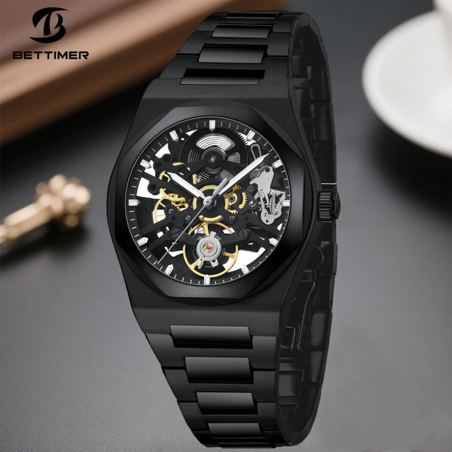 

BETTIMER 2025 New Men Mechanical Watch Peafowl SL2203 Sapphire Glass Business Stainless Steel Luminous Waterproof Reloj Hombre