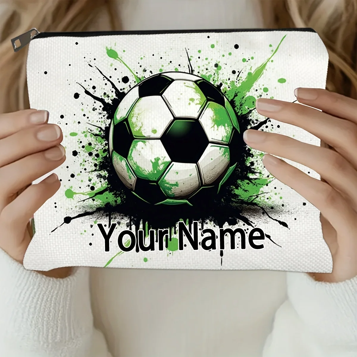 Customizable Names Makeup Bag Football Art Design Pattern Makeup Bag Suitable for Storing Small Items Daily Necessities