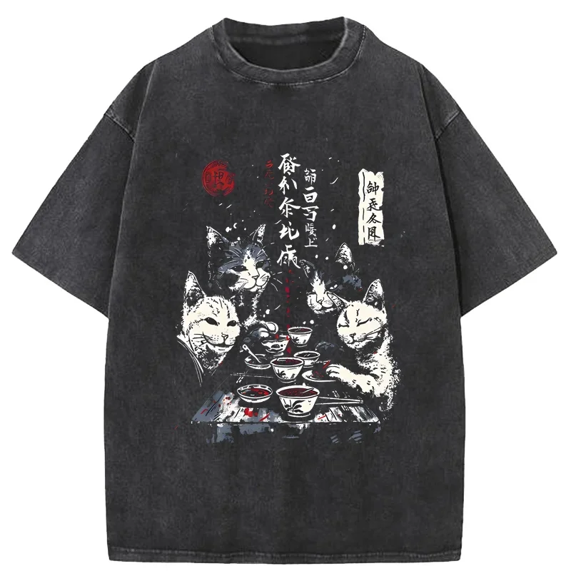 

Cartoon Cat Graphic Men Tshirt Casual Baggy Short Sleeve T-shirt Japanese Style Oversized T Shirt Men's Clothing