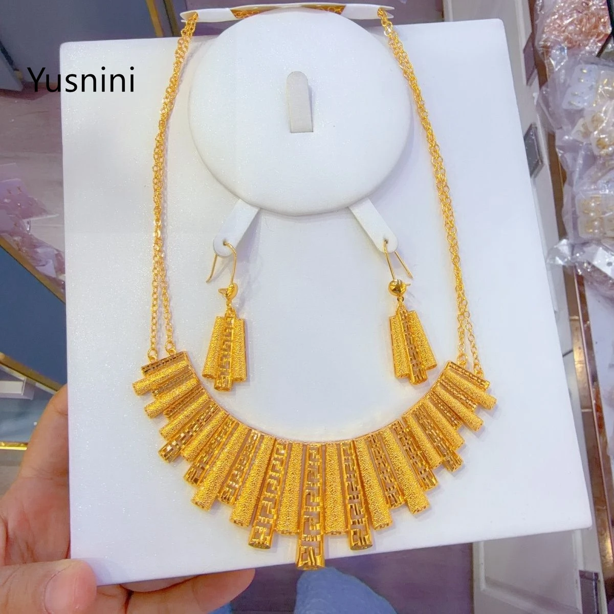 New Dubai Nigeria 24K Gold Plated Necklace Earrings as Wedding Party Gift Jewelry and Accessories Set   YY10961 - view 3