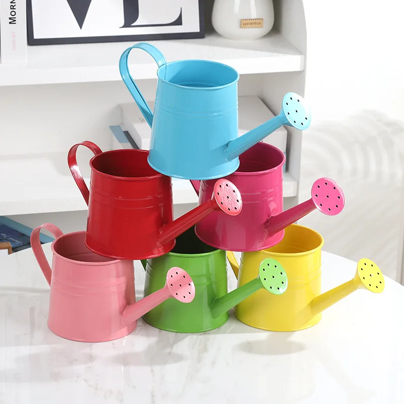 

F2 Candy Color Gardener Wrought Iron Sprinkler Kettle Mini Pocket Tin Sprayer Garden Shower With Handle Portable Sprinkler