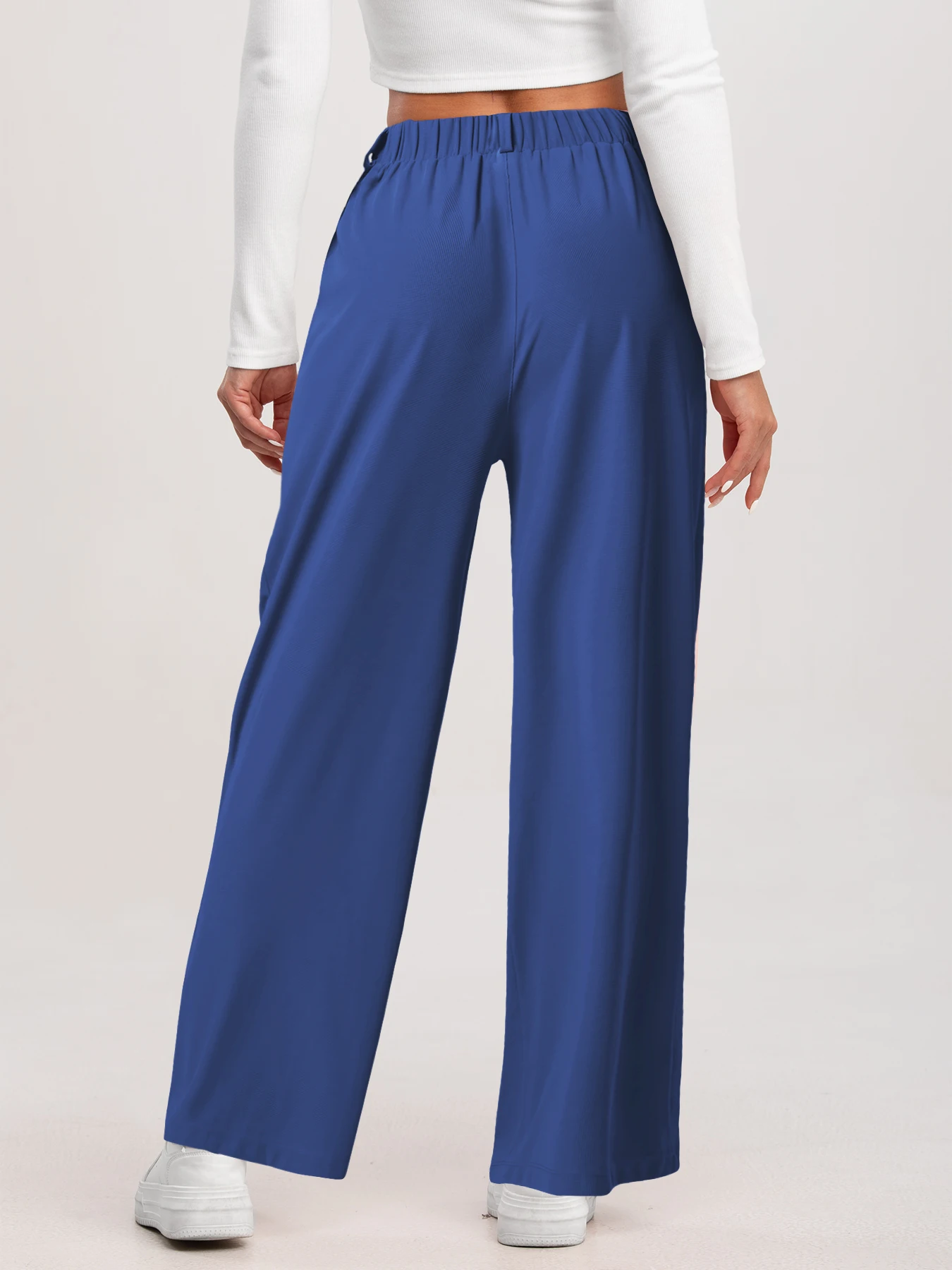 Damenhose, karierte, figurbetonte Hose mit weitem Bein und Taschen, hochtaillierte, lässige, figurbetonte Hose mit weitem Bein für Damen. – Detail 17