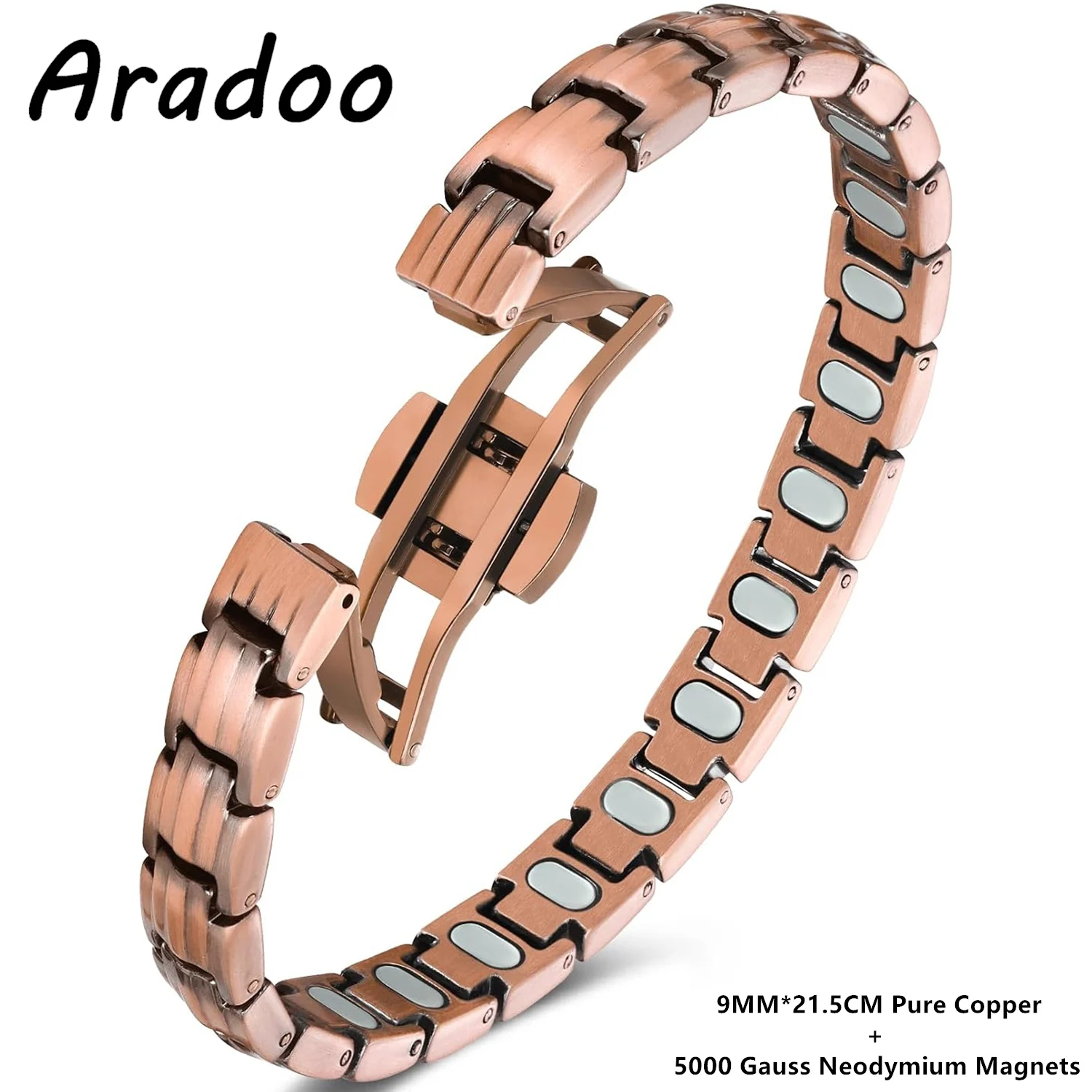 ARADOO Classic Pure Copper Bracelet with 5X Strength Magnetic Titanium Steel Bracelet Jewelry Gifts