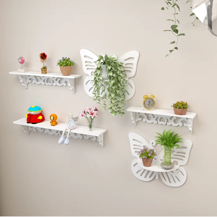 Punch-free Butterfly Flower Stand Organizer Home Hanging Wall Shelves Shelf Rack Display Storage Rack Ornament Holder Hanger