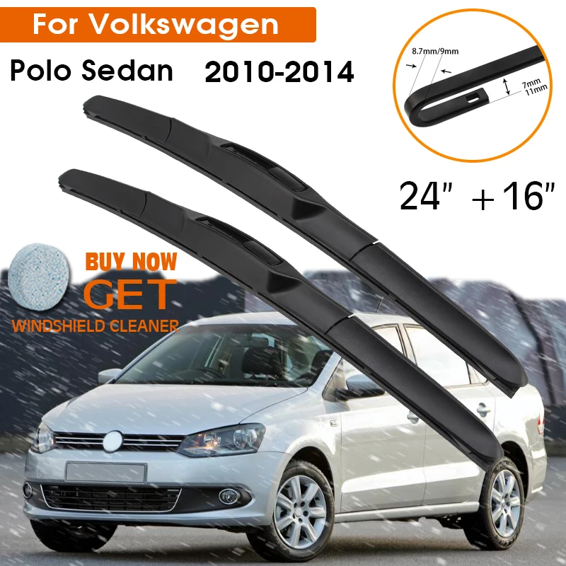 Car Wiper Blade For Volkswagen Polo Sedan 2010-2014 Windshield Rubber Silicon Refill Front Window Wiper 24"+16" Accessories