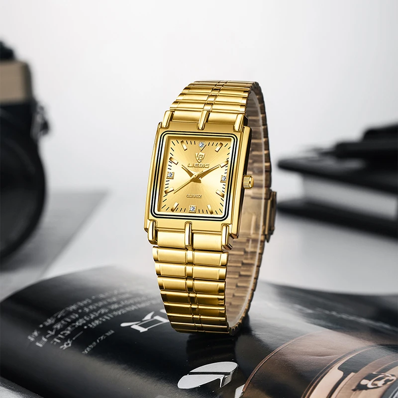 LIEBIG Luxury Gold Steel Bracelet Wristwatches Female Male Clock Golden Quartz Watch For Men Women Watches relogio masculino