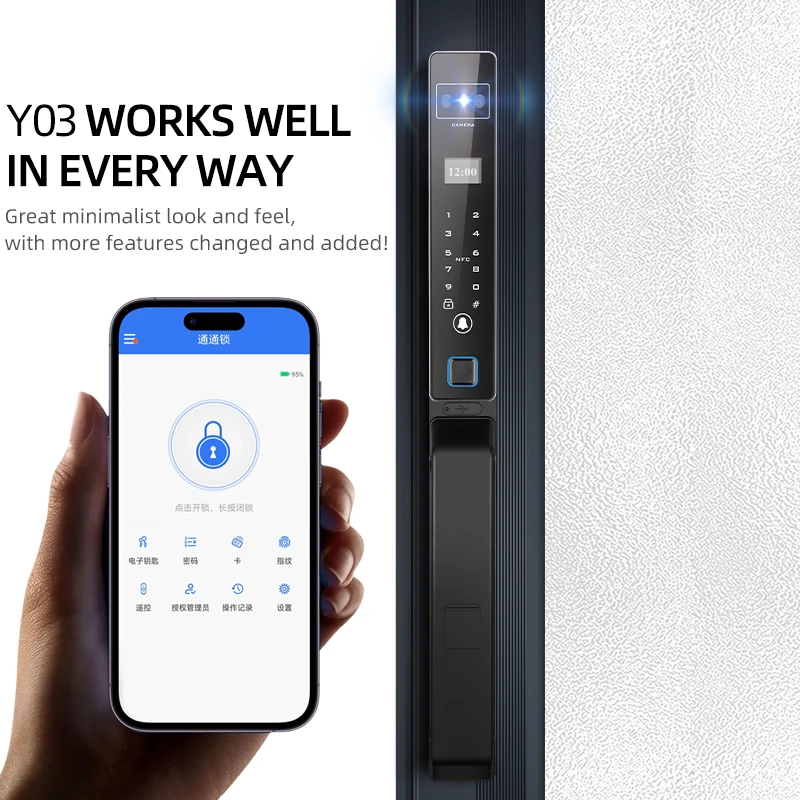 TTlock Face Recognition Fingerprint Hold Hands Lock Narrow Bezel Cell Phone  Aluminum Door Code Lock Automatic Smart Door Lock