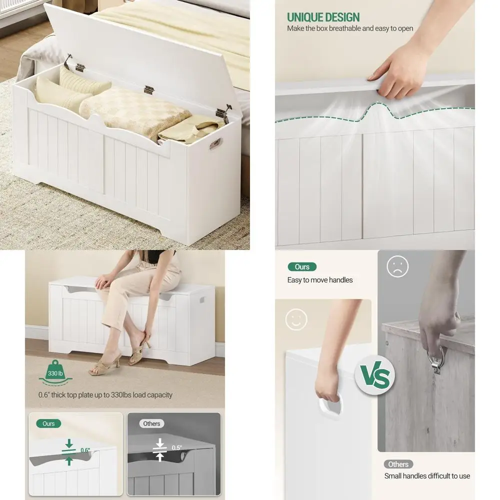 Cómoda de almacenamiento extra grande con tapa elevable, maletero organizador de madera, banco de zapatos para el hogar - Blanco SB25503X