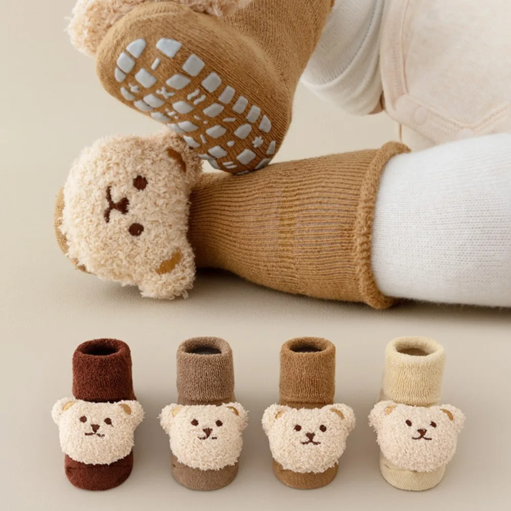 For newborn babies sock winter thickened warm cotton socks with fleece loops loose mid-calf bear anti-slip floor socks baby sock