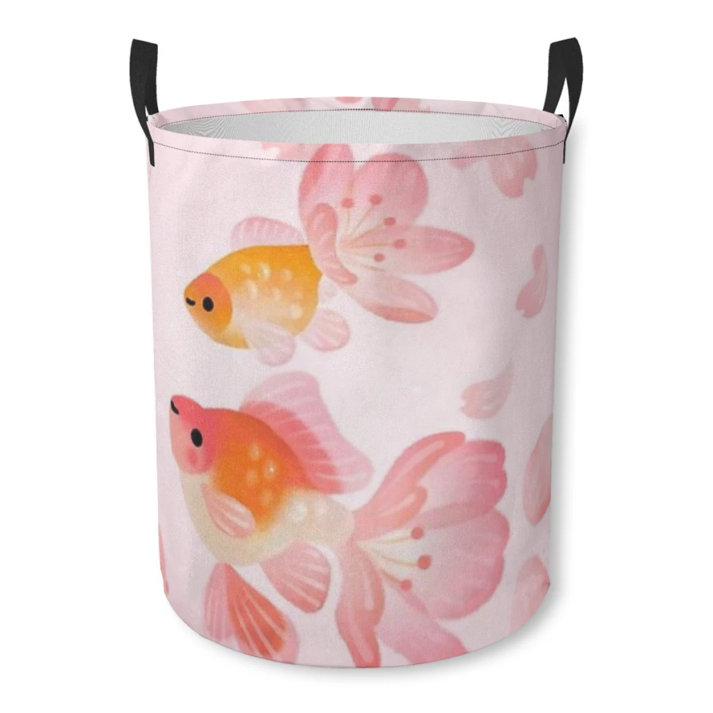 Cherry blossom goldfish 1 Bundle Device Laundry Basket Fabric Laundry Moving Folding Dirty Laundry Basket Cartoon