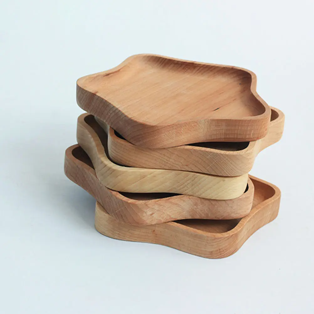 1Pcs High Quality Solid Wood Serving Tray Cartoon Style Rustic Texture Bread Fruit Cheese Pastry Snack Dessert Plate Home Use