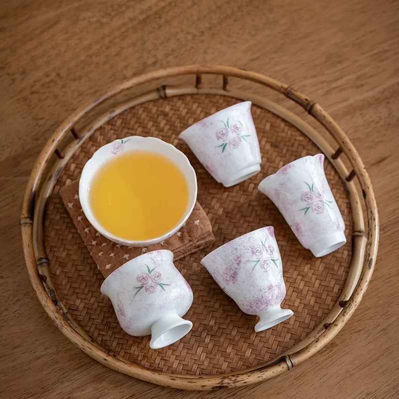 Pure Hand-painted Pink Rose Master Cup Household Cup Female Single Cups  Tea Bowl Tea Items Ornament