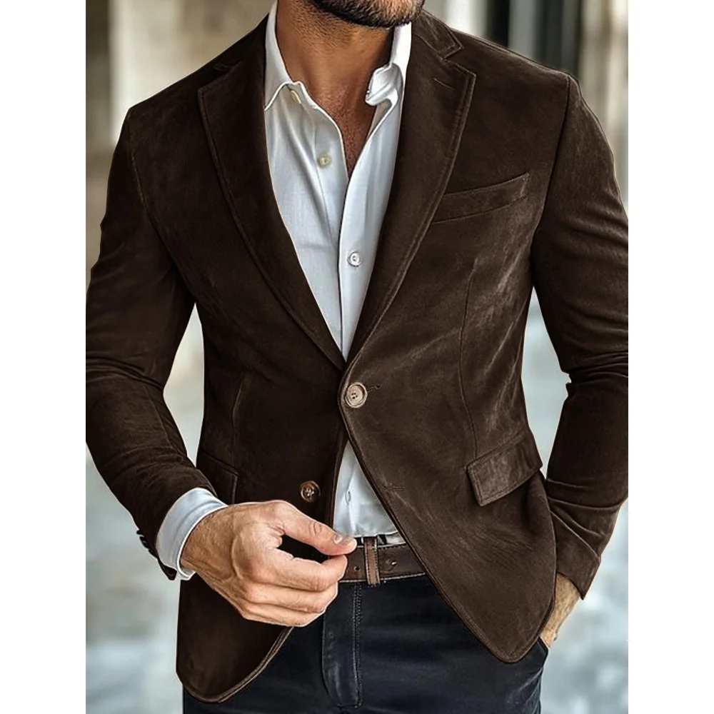 Giacca da uomo in finta pelle scamosciata Giacca monopetto a due tasche slim fit alla moda Giacca casual e comoda Capispalla