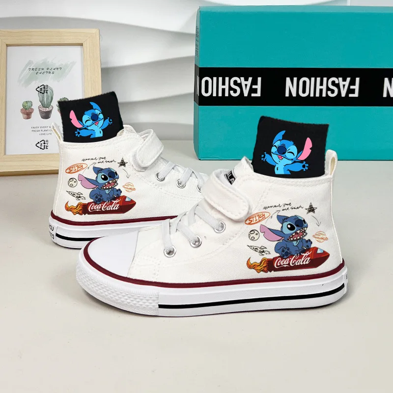 

Stitch Printed Kids Shoes for Boys and Girls Spring Autumn High Top New Cartoon Trendy Canvas Sneakers Kids Shoes for Girl 2025